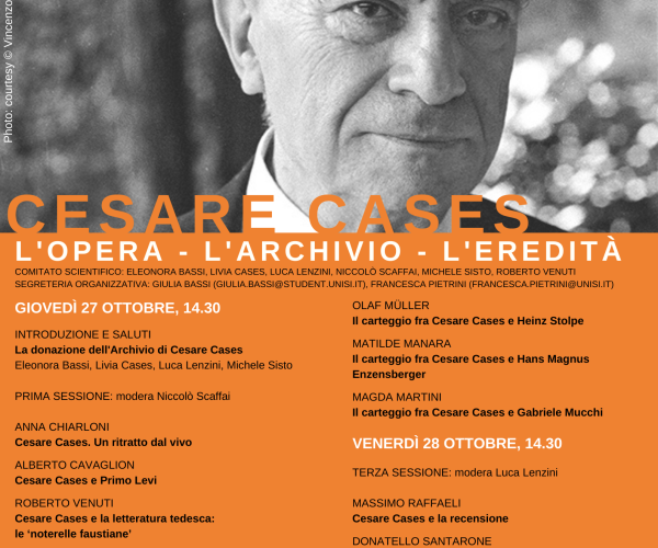 Cesare Cases, L’opera – l’archivio – l’eredità. Siena 27-28 ottobre 2022